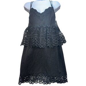 Tahari Arthur S. Levine Women Lace Peplum Strappy Mini Dress Sz 8 Black Cocktail